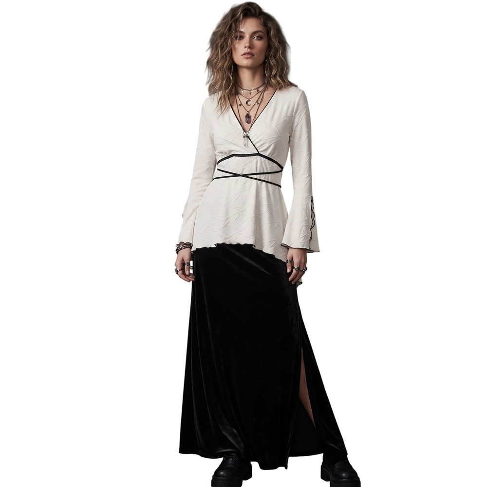 Vintage Y2K Flare Sleeve Wrap Tunic Textured Fairy Whimsigoth Top Large Boho